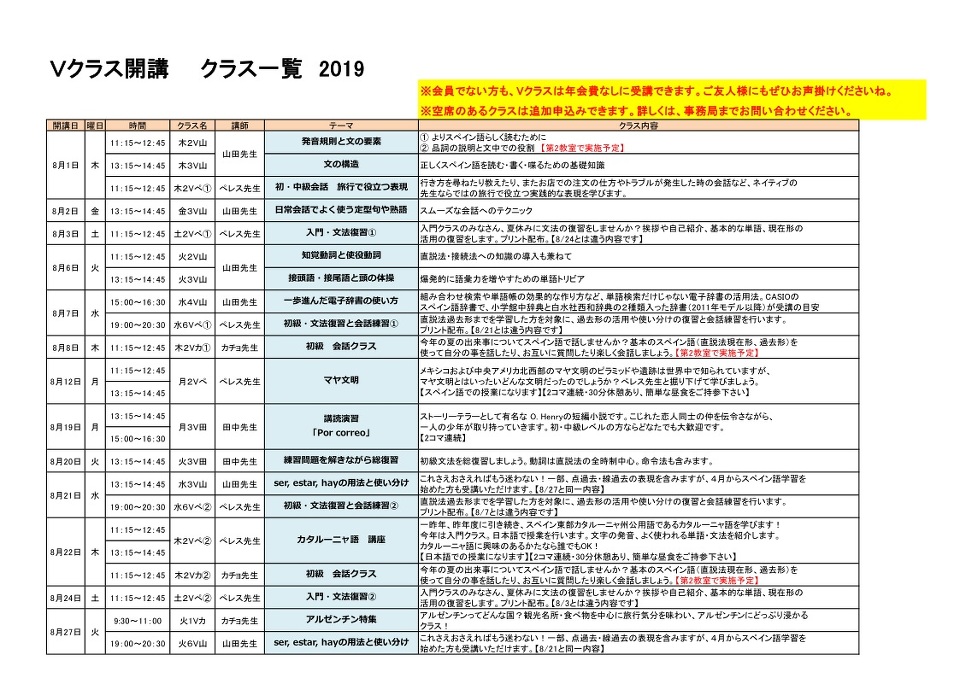 夏期特別 V クラス 横浜でスペイン語なら横浜スペイン語センター