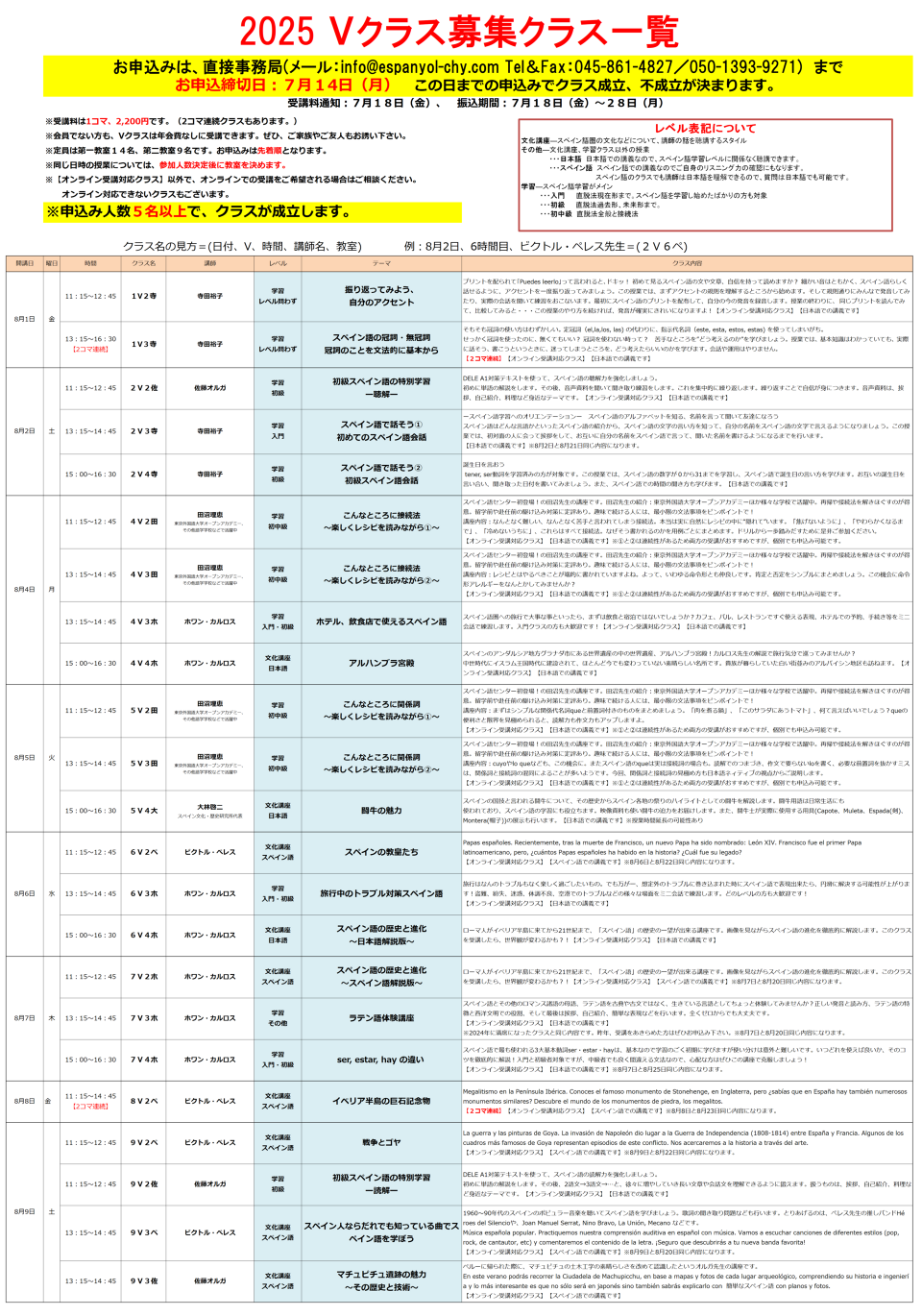 2024Vクラス開講クラス 2024Vクラス開講クラス